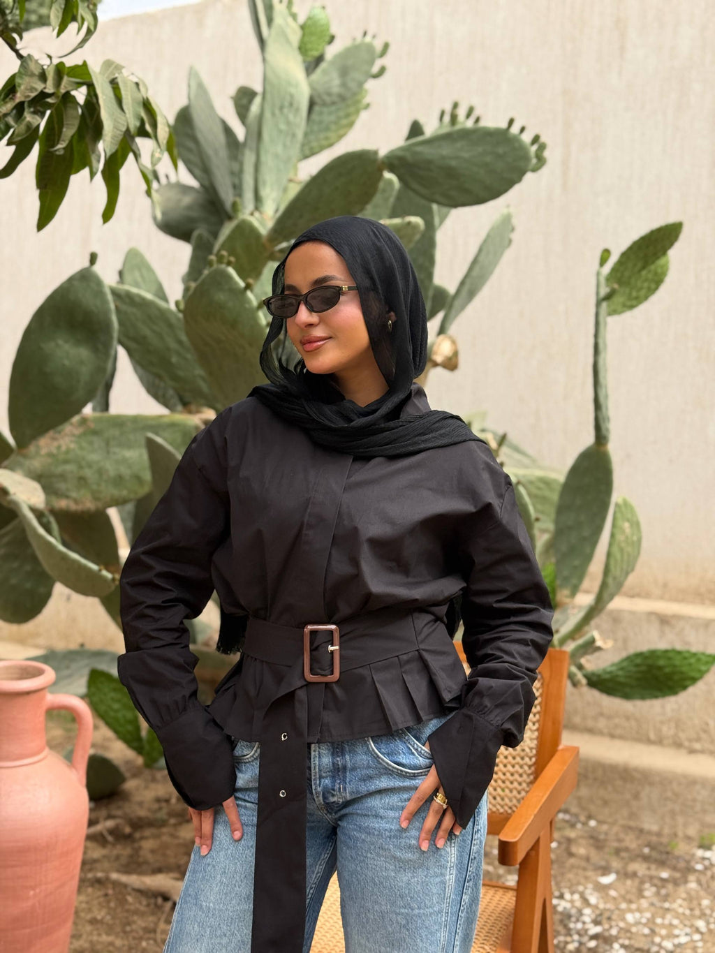 Belted Poplin Shirt