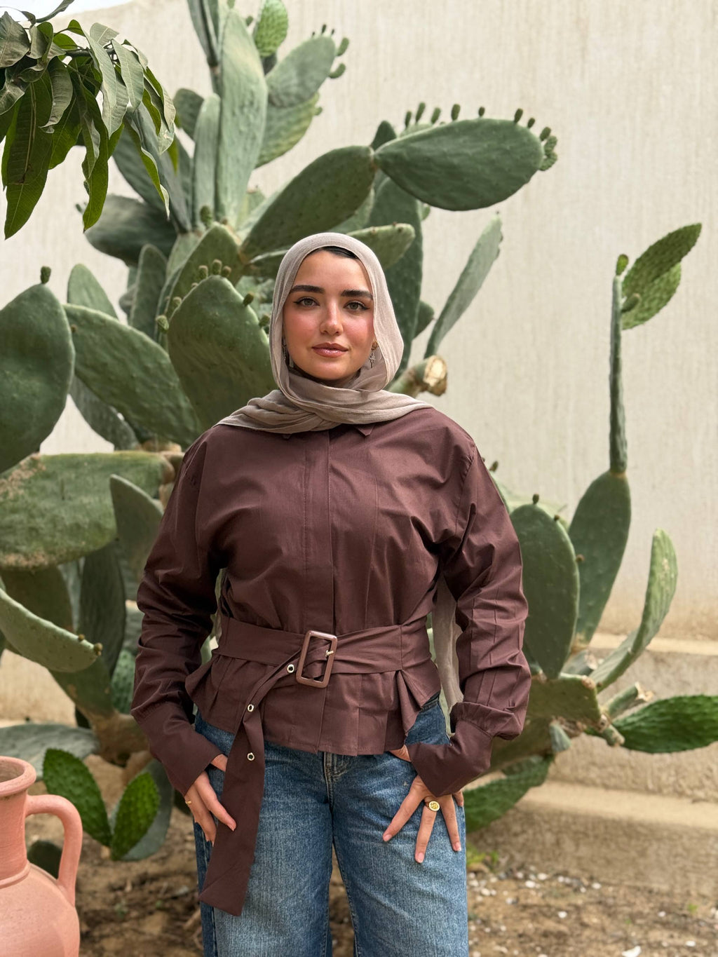 Belted Poplin Shirt