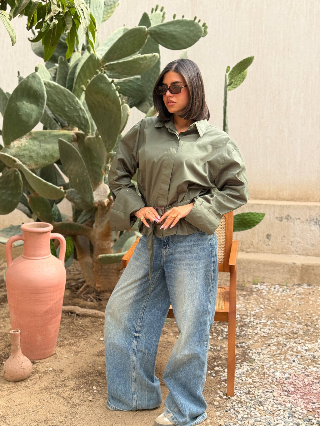 Belted Poplin Shirt