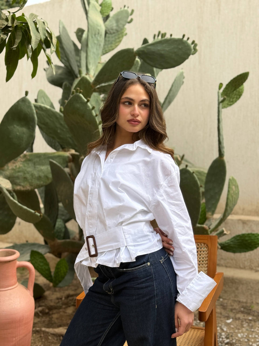 Belted Poplin Shirt