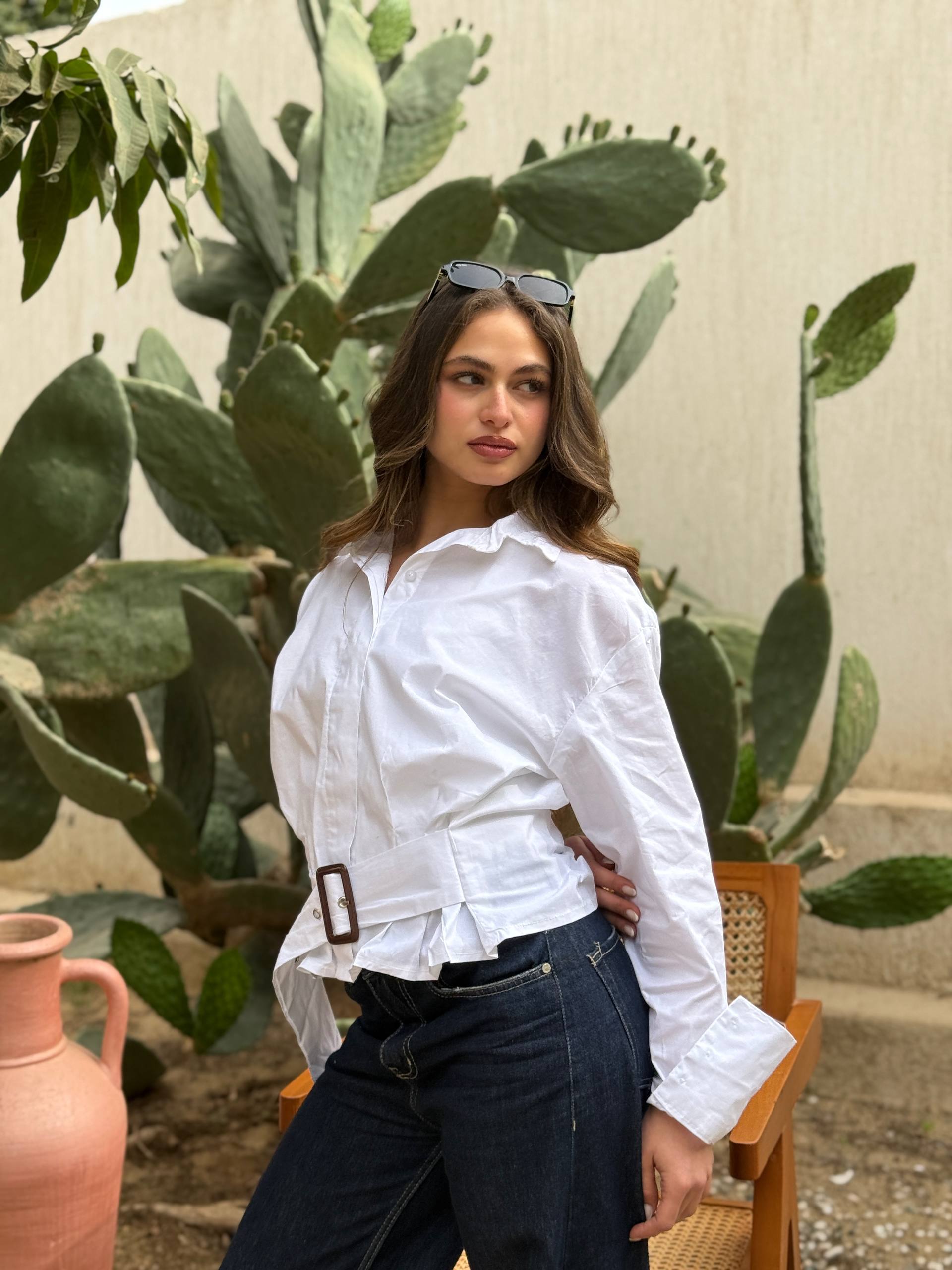 Belted Poplin Shirt