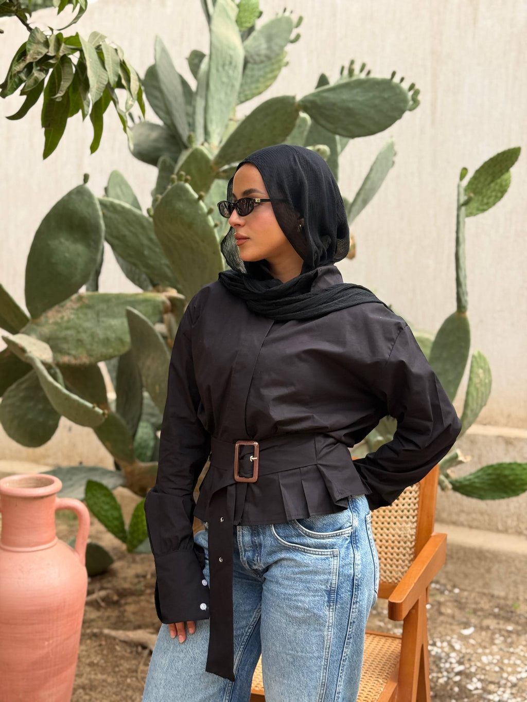 Belted Poplin Shirt