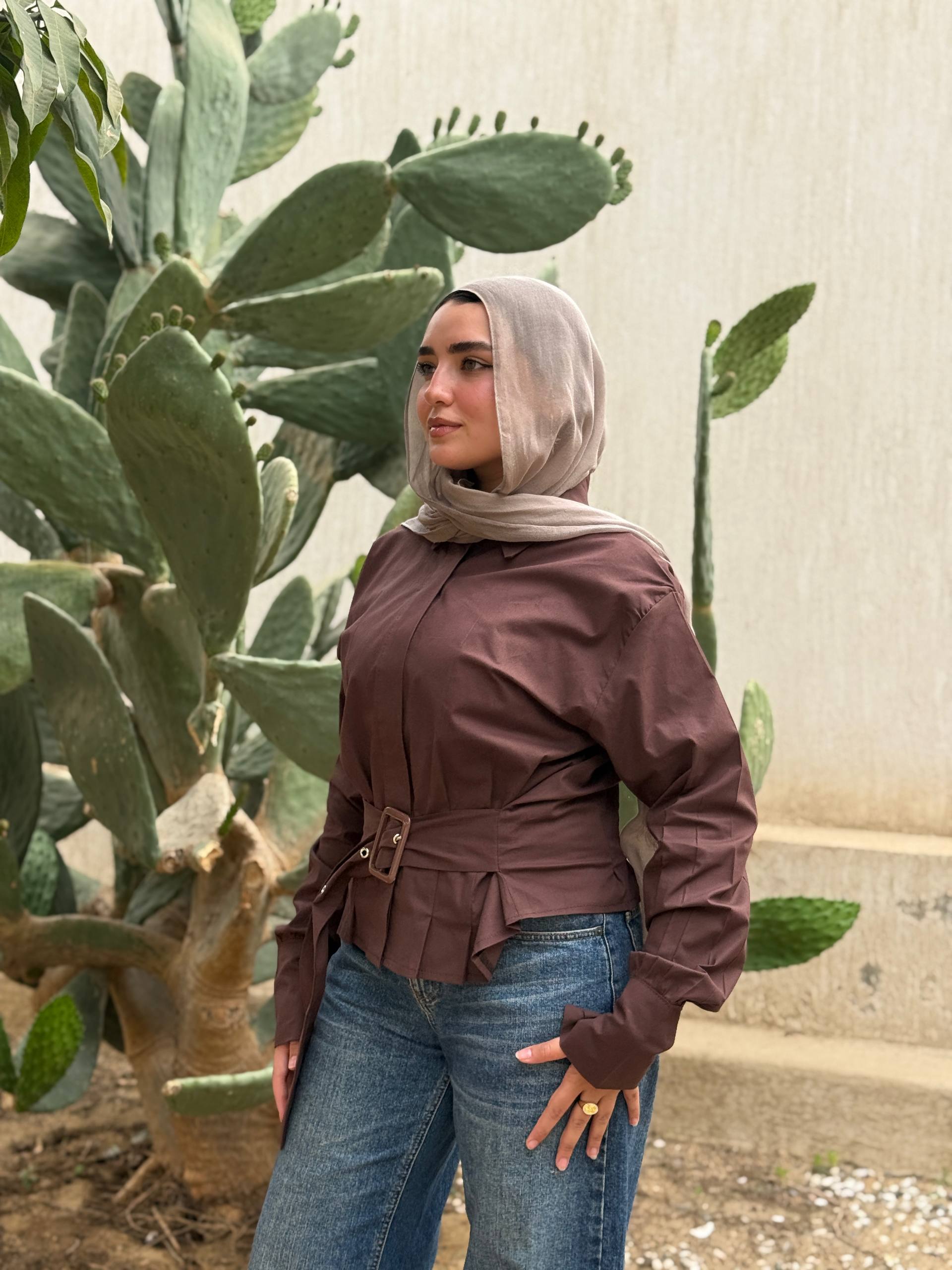 Belted Poplin Shirt